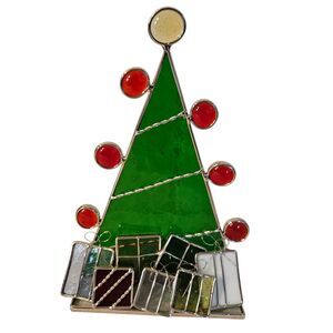 Stained Glass Christmas Tree Suncatcher Candleholder Holiday Window Decoration